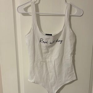 Garage White Bodysuit with Rosé All Day Text